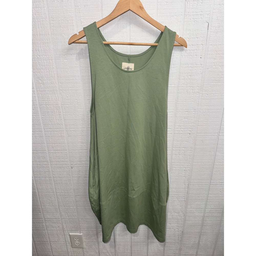 Umgee Midi Dress Sage Green Sleeveless Pocket Cocoon Boho Small Oversized NWT